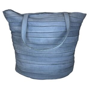 Sundance Crosstown Blue / Grey Italian Leather Zip Top Tote Bag MSRP $218